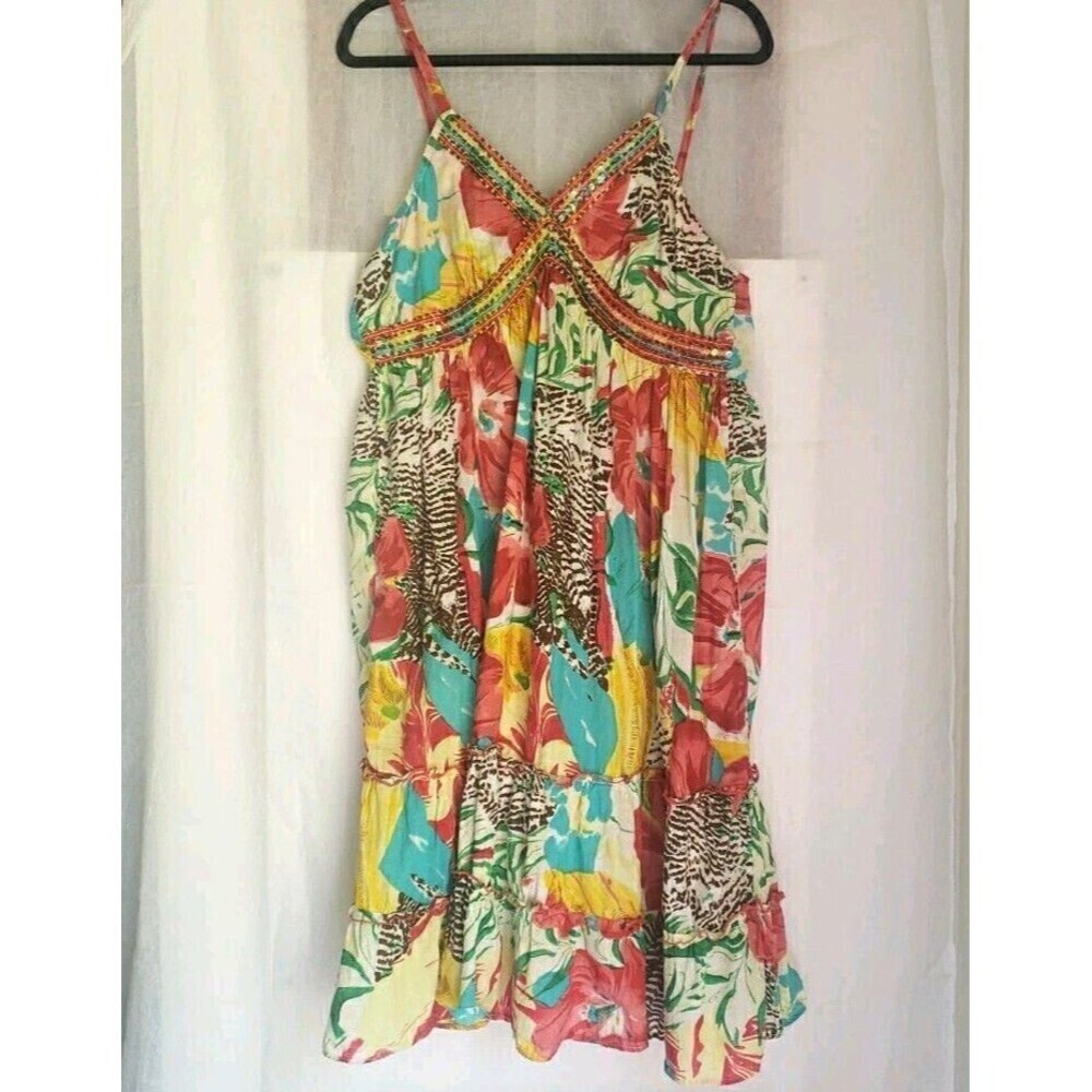 Lola P Tiered Dress Size L Sleeveless Knee Length Floral Boho Western Feminine